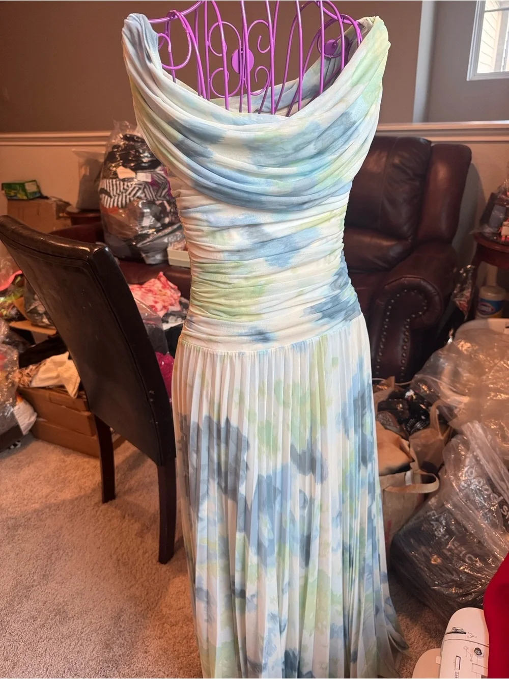 Abercrombie & Fitch The Giselle Drop-Waist Mesh Maxi Dress Blue,Green Size Small